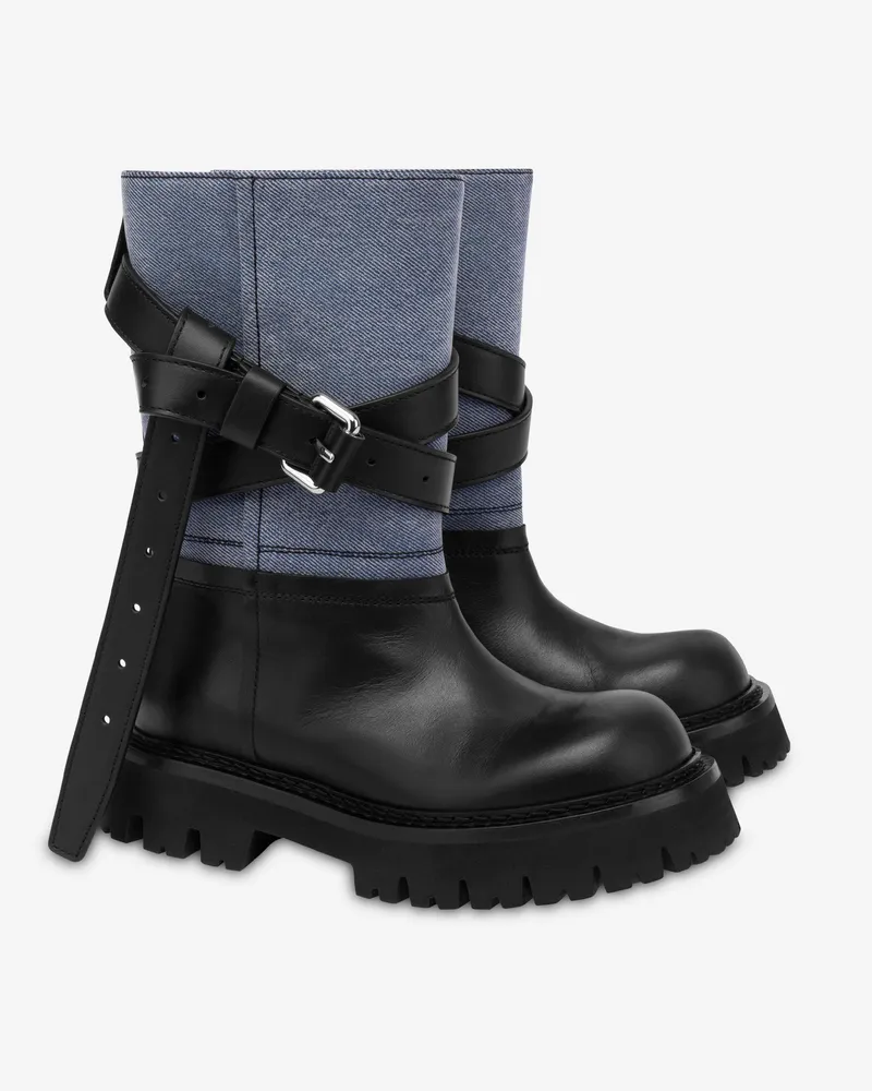 Moschino Stiefelette aus Denim und Kalbsleder - Blau Blau