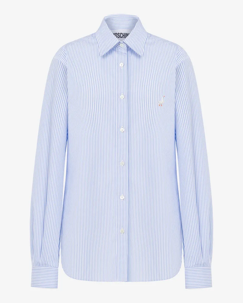 Moschino Gestreiftes Popeline-Hemd Goose Embroidery - Blau Blau