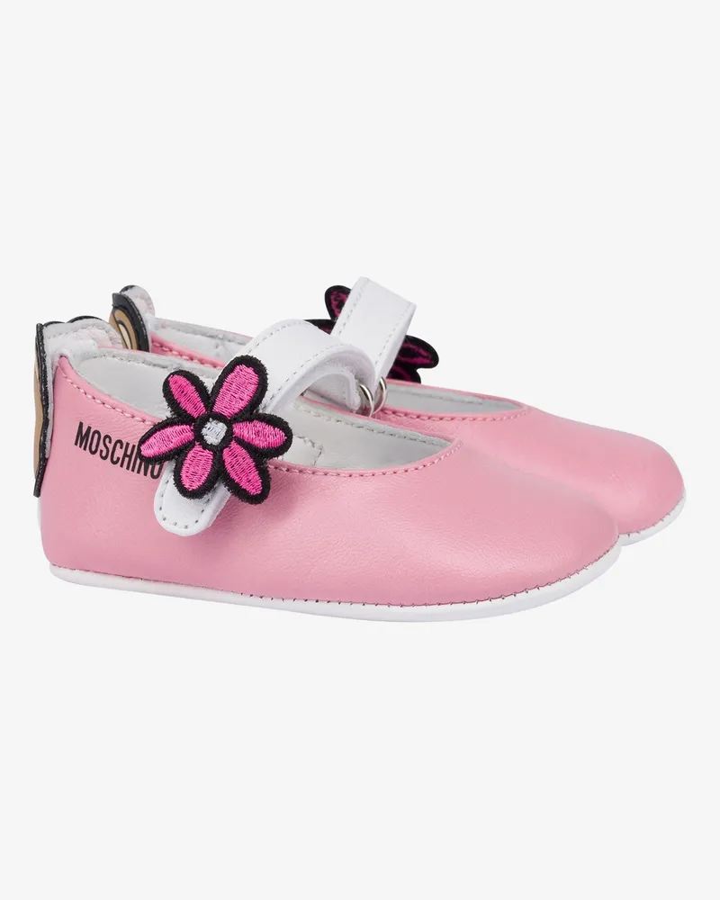 Moschino Ballerinas aus Nappaleder mit Teddy-Patch - Weiß;Pink Weiß
