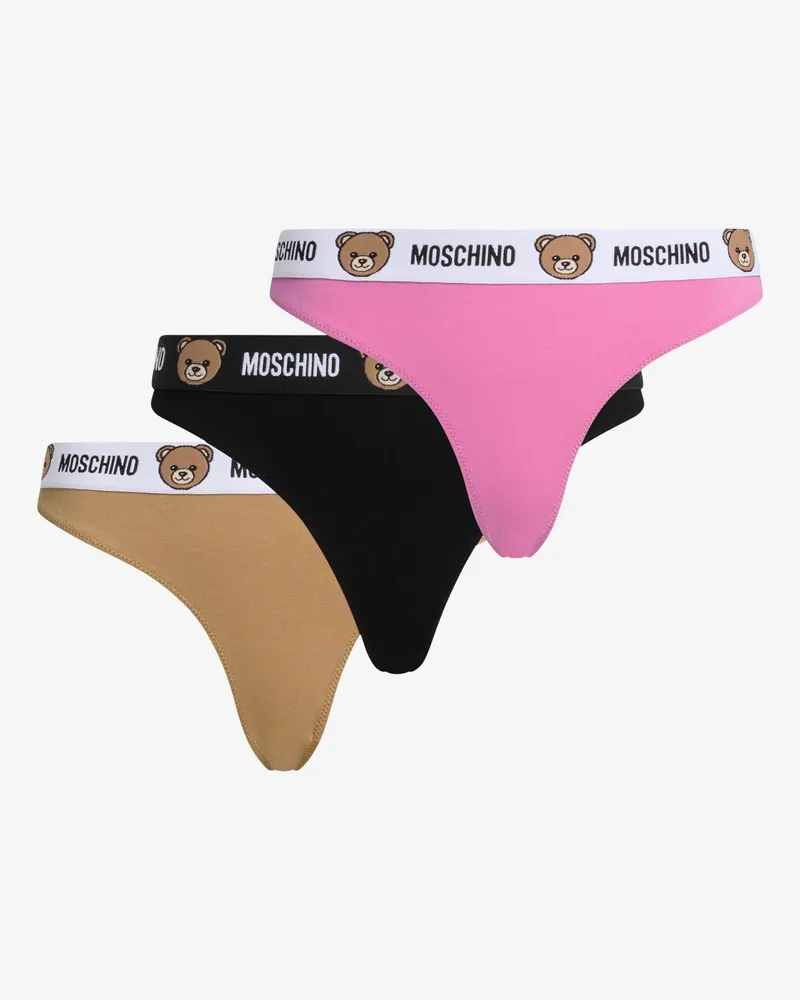 Moschino 3er-Set Slips aus Stretch-Baumwolljersey - ;Schwarz;Pink Schwarz