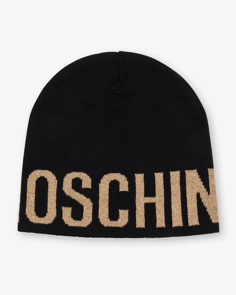 Moschino Strickmütze Gold Lettering Logo - Schwarz;Gold Schwarz