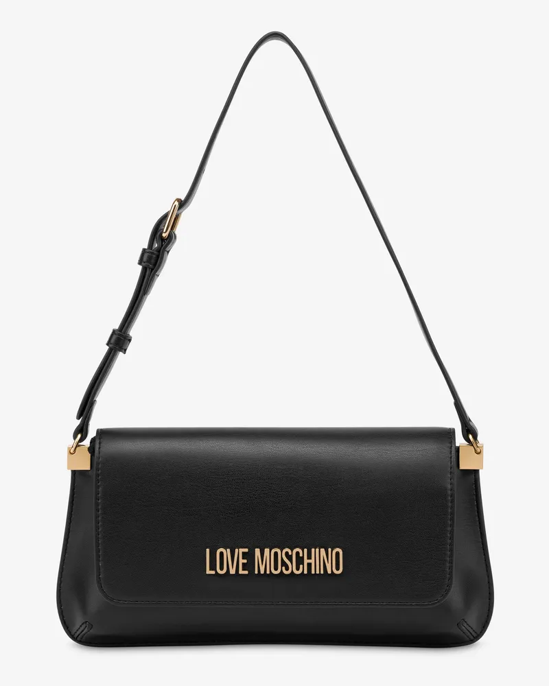 Moschino Flache Schultertasche Lettering Logo - Schwarz Schwarz