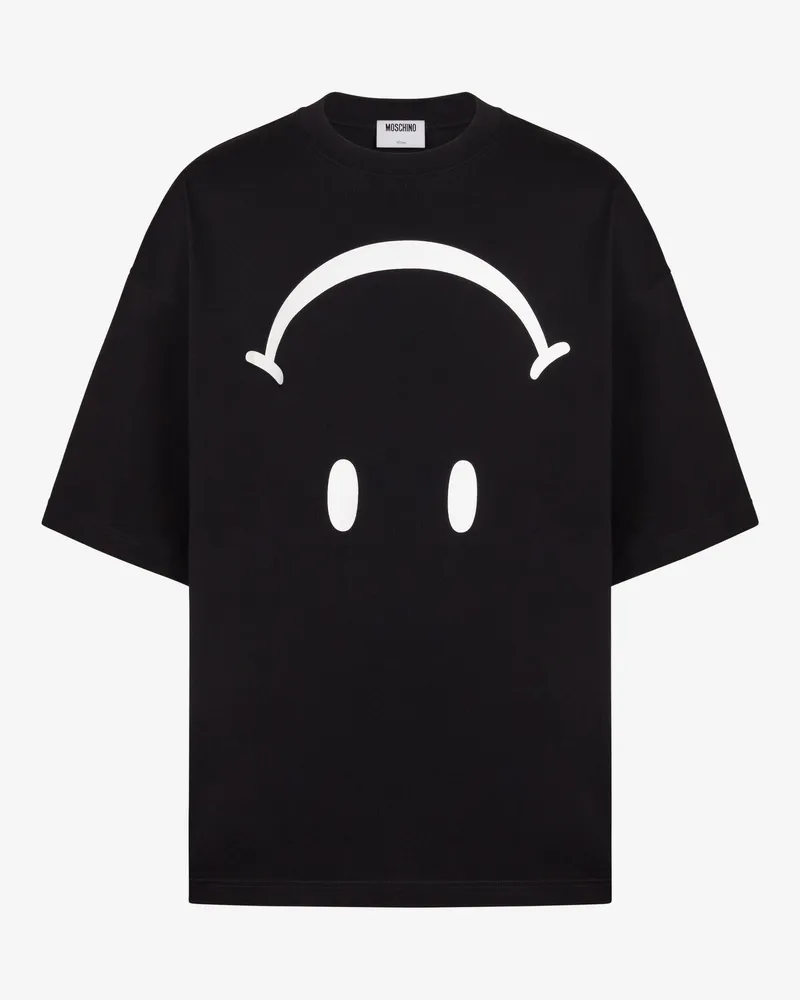 Moschino Gelbes T-Shirt aus Baumwolljersey mit umgekehrtem Smiley®-Aufdruck - Schwarz Schwarz