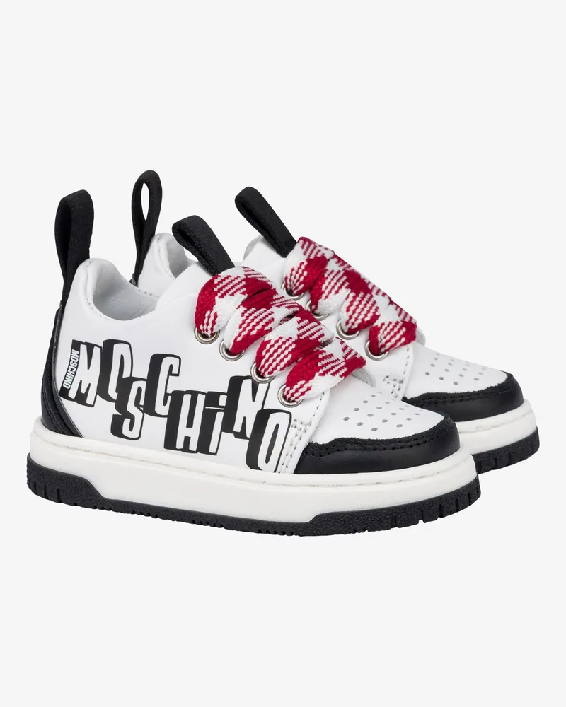 Moschino Ledersneaker mit Logo - Weiß;Schwarz Weiß