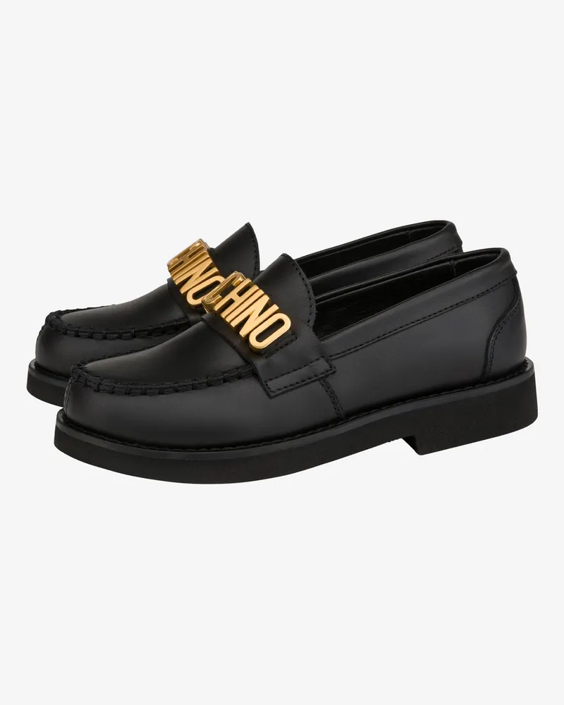 Moschino Mokassins aus Kalbsleder Lettering Logo - Schwarz Schwarz