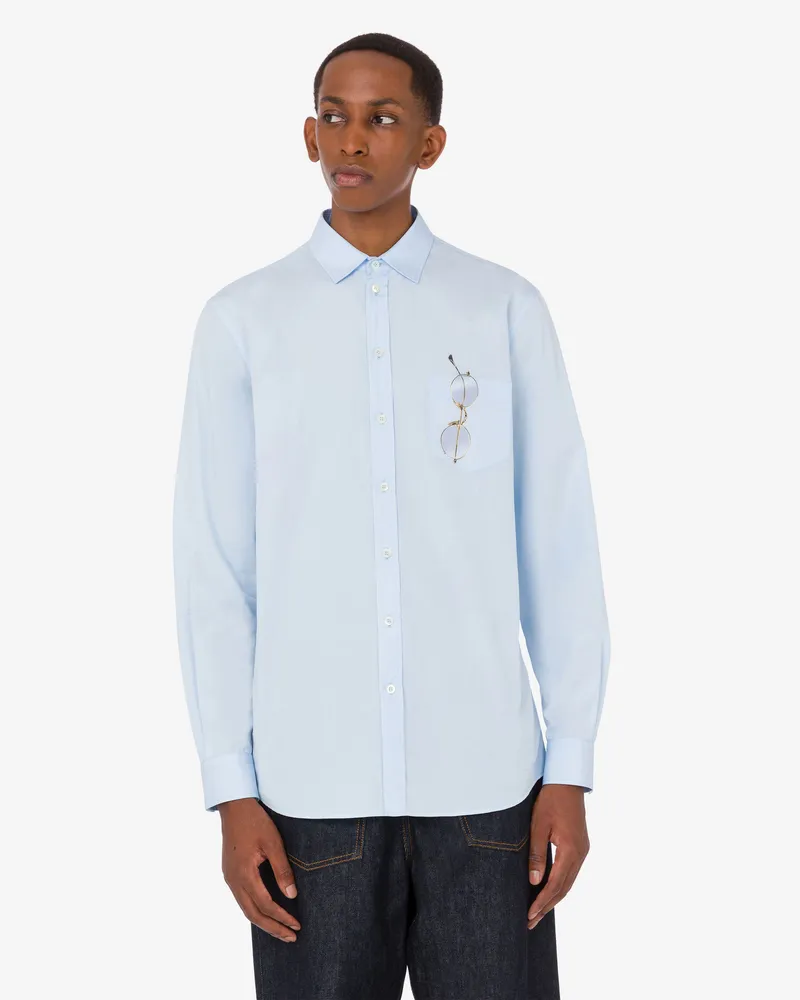 Moschino Bedrucktes Hemd aus Baumwollpopeline - Blau Blau