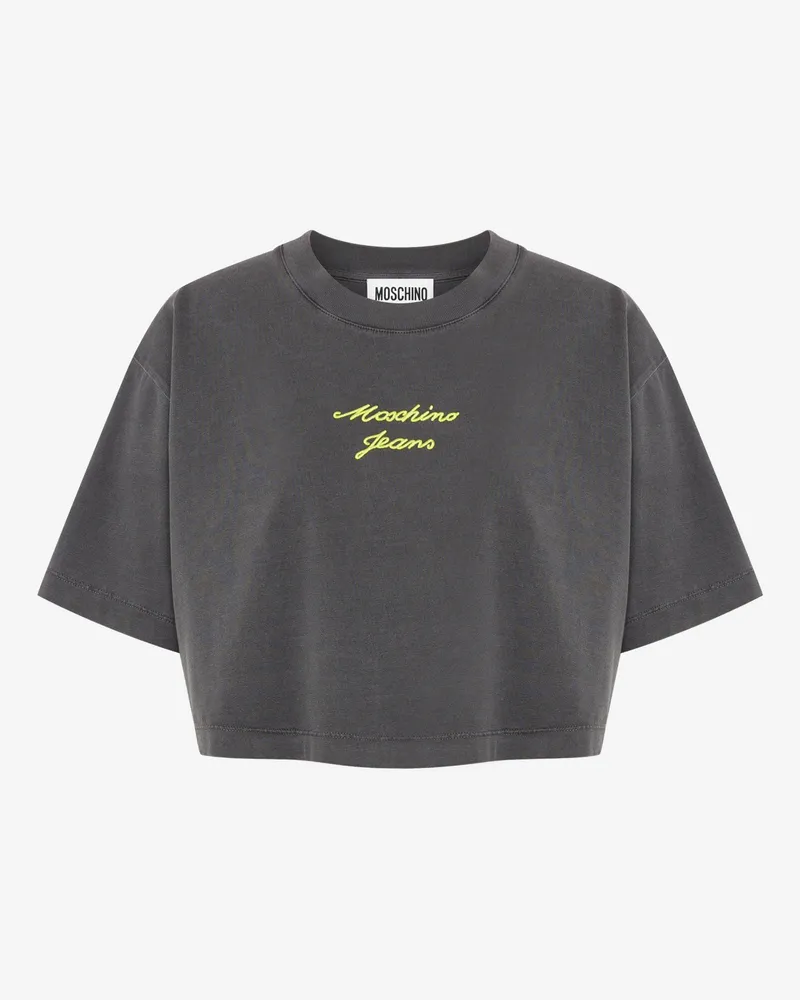 Moschino Kurzes T-Shirt aus besticktem Baumwolljersey - Grau Grau