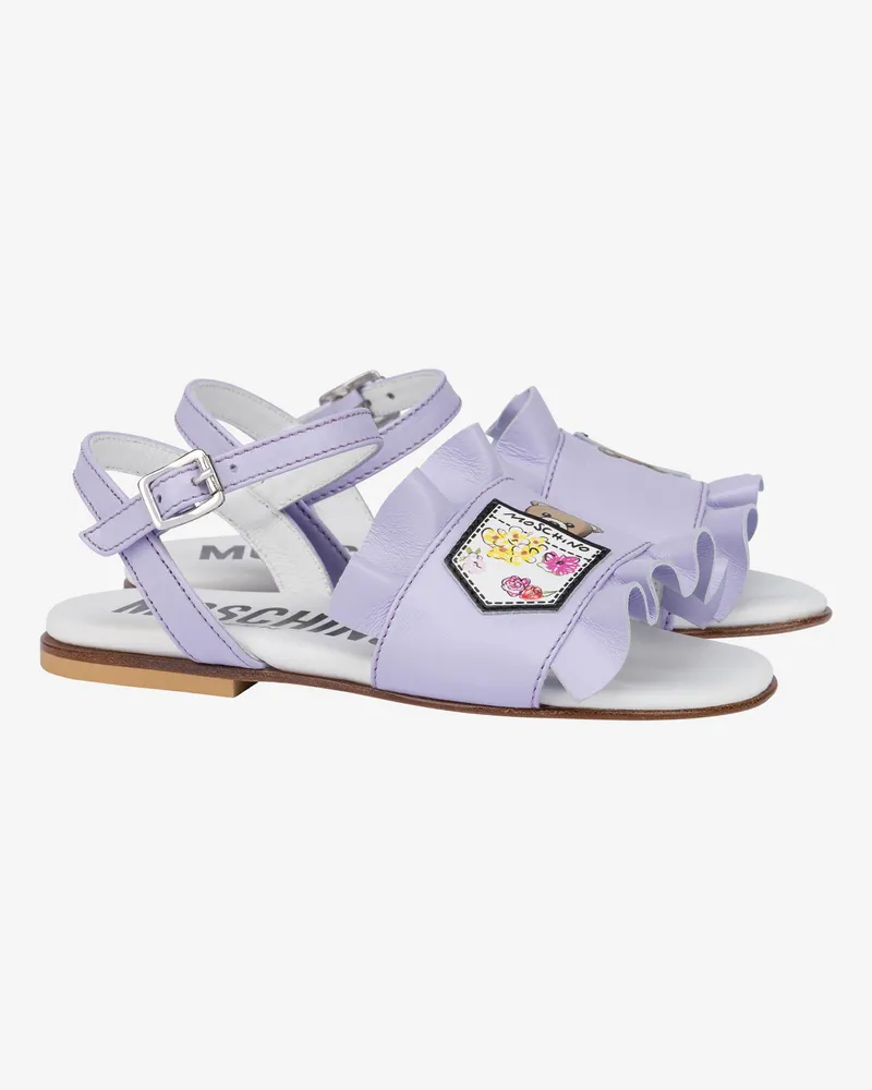 Moschino Flache Ledersandalen mit Rüschen - Violett Violett