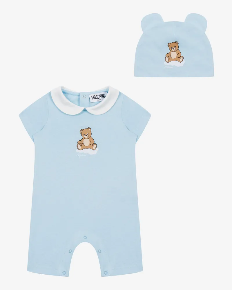Moschino Set aus Strampler und Mütze aus Baumwolljersey Moschino Teddy Bear - Blau Blau