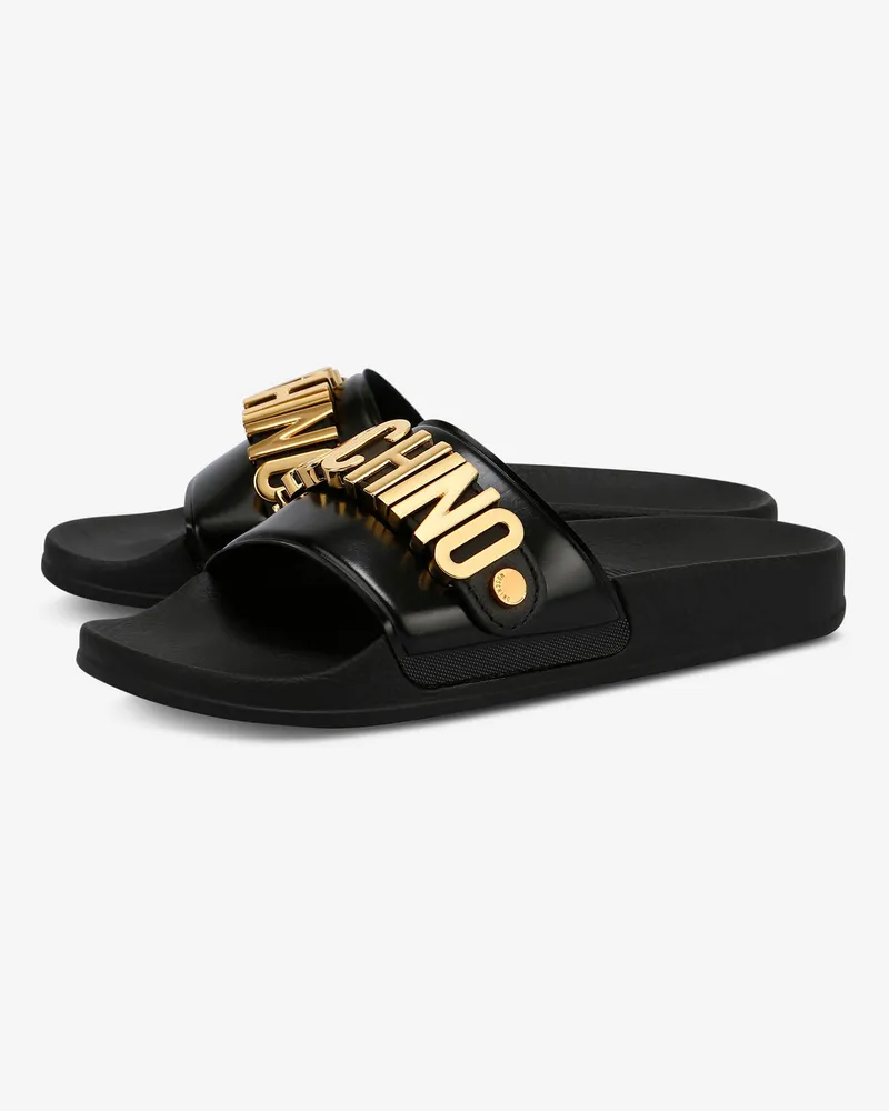 Moschino Slide sandal aus PVC mit Lettering Logo - Schwarz Schwarz
