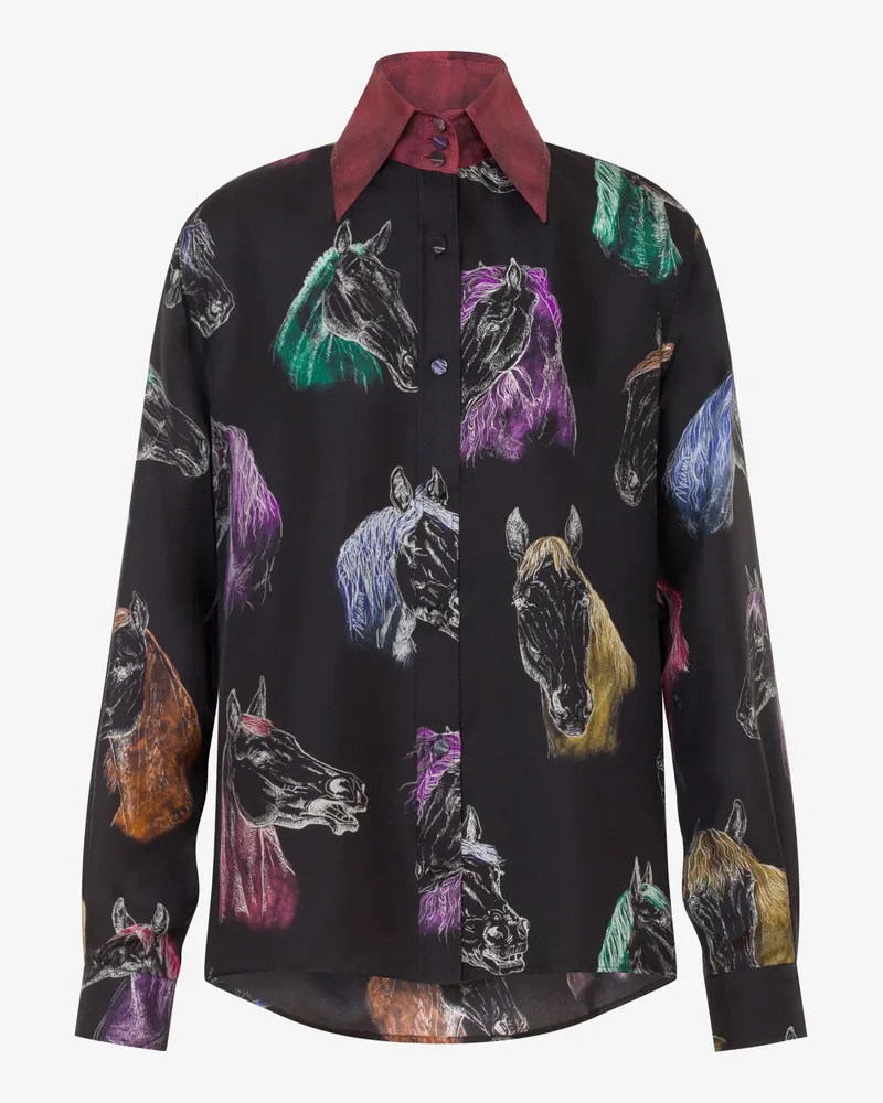 Moschino Hemd aus bedrucktem Seidentwill - Schwarz Schwarz