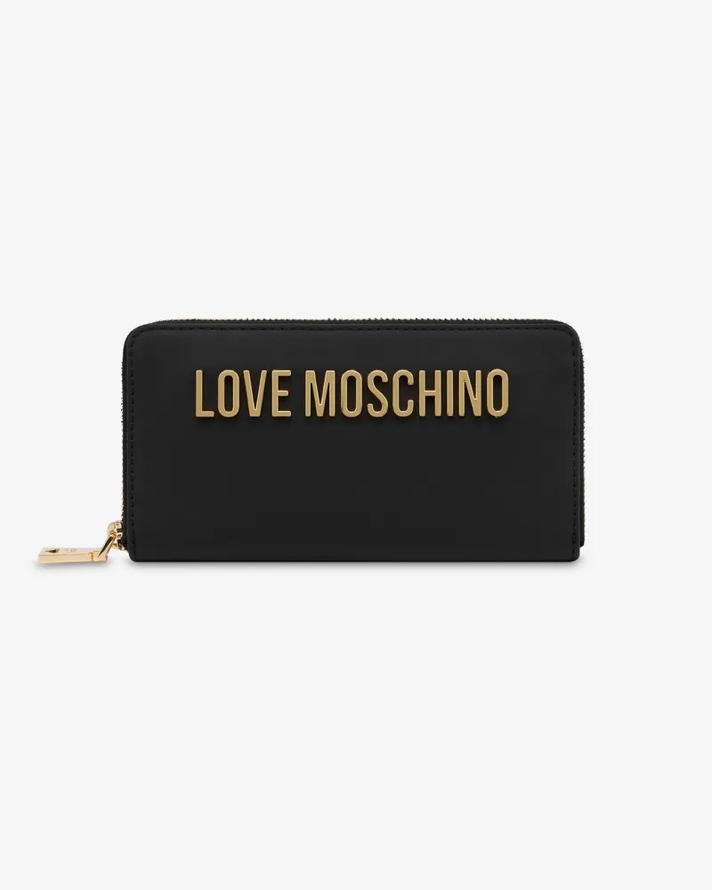 Moschino Rundum-Reißverschluss-Portemonnaie mit Lettering Logo - Schwarz Schwarz
