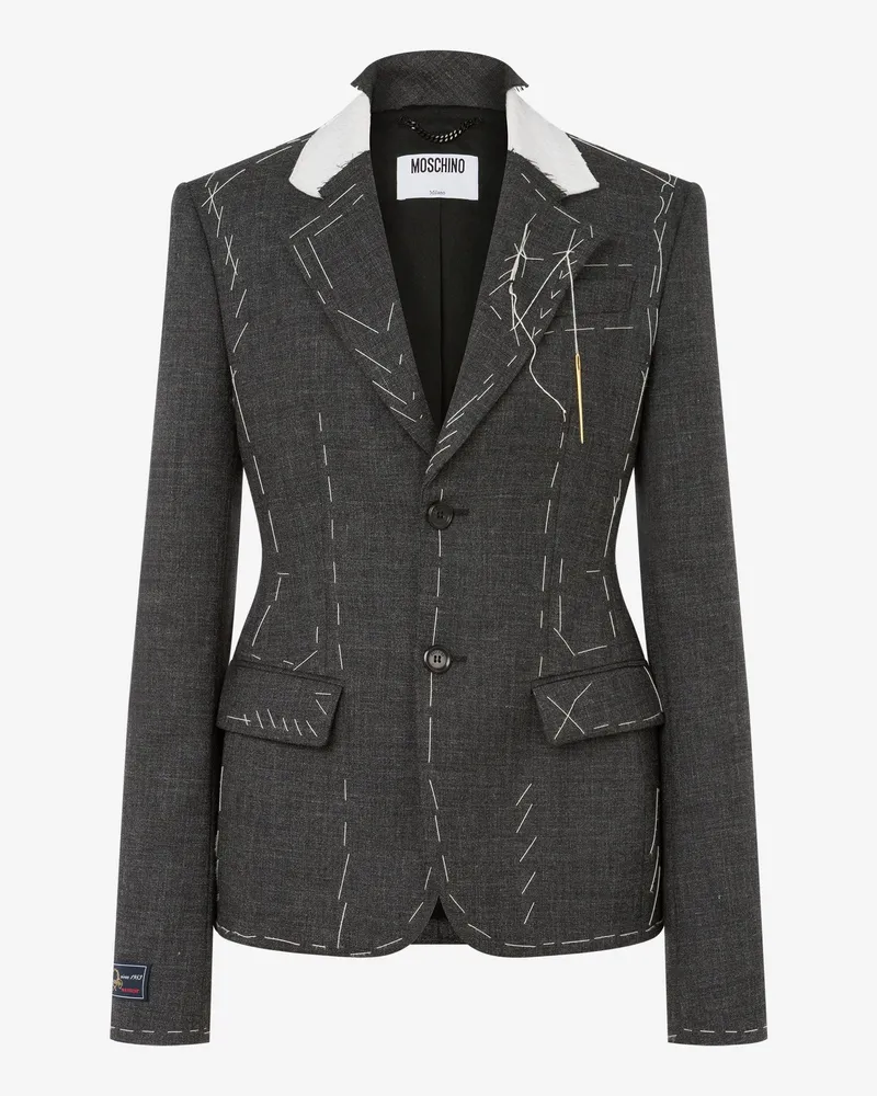 Moschino Bestickte Jacke aus Leinen - Grau Grau