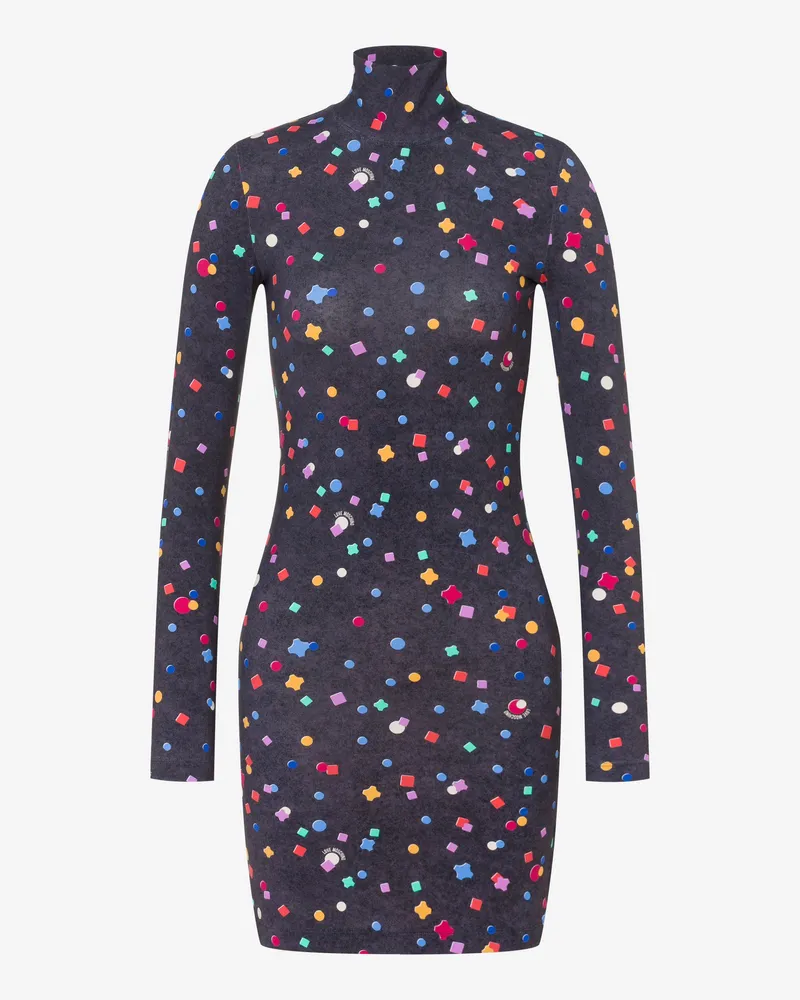 Moschino Kurzes Kleid aus bedrucktem Funktionsjersey - Schwarz Schwarz