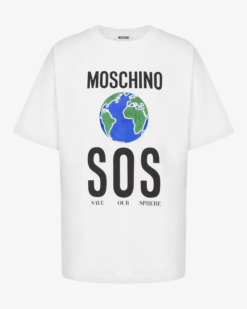Moschino Bedrucktes T-Shirt aus Bio-Baumwolljersey - Weiß Weiß