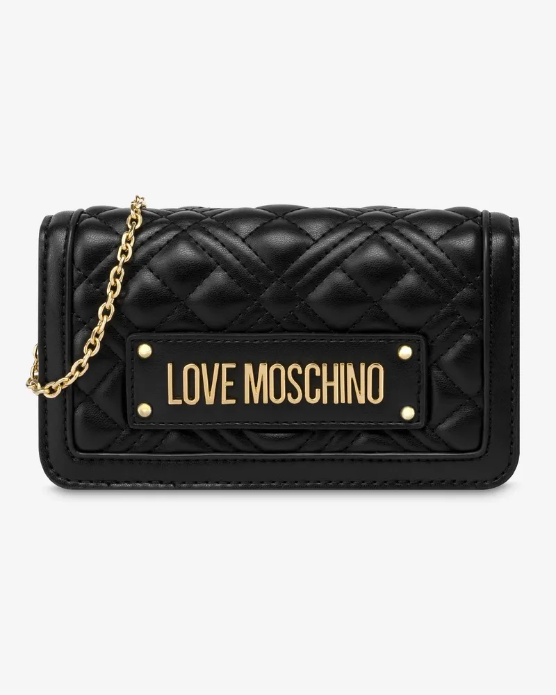 Moschino Ketten-Geldbörse gesteppt mit Lettering Logo - Schwarz Schwarz