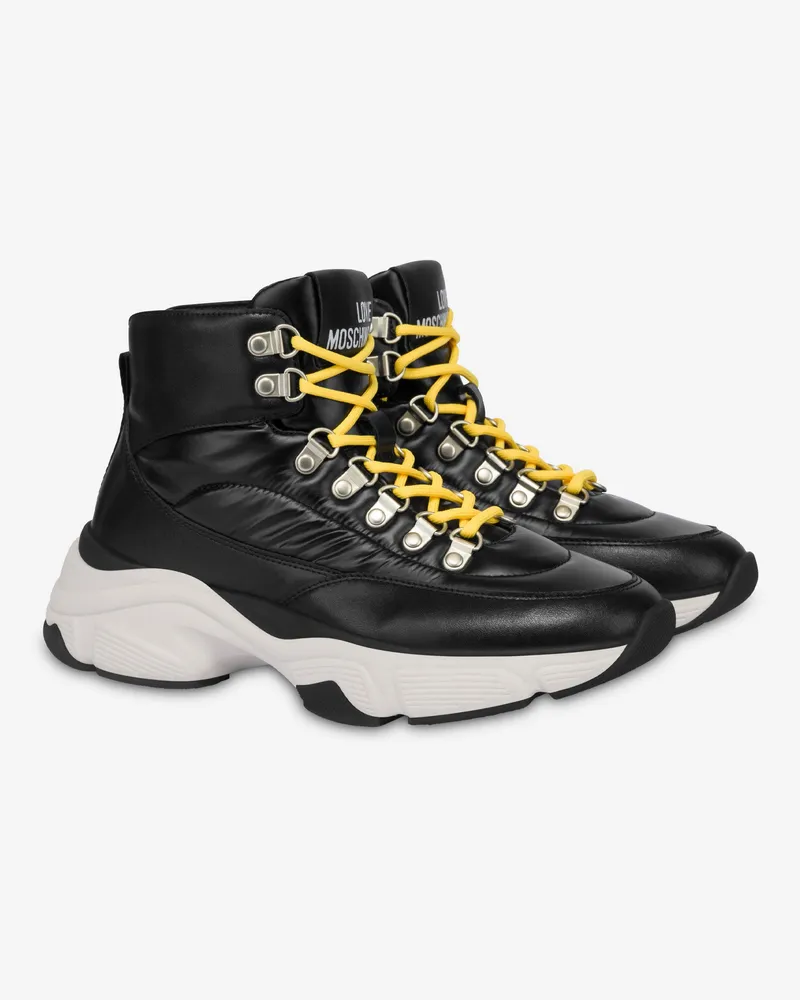 Moschino Hohe Turnschuhe aus Kalbsleder und Nylon - Schwarz Schwarz