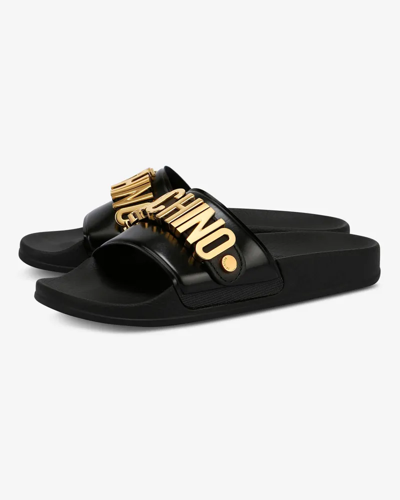 Moschino Pool slides aus PVC Lettering Logo - Schwarz Schwarz