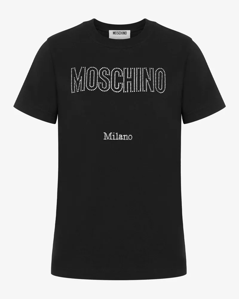 Moschino T-Shirt aus Bio-Baumwolljersey verziert - Schwarz Schwarz