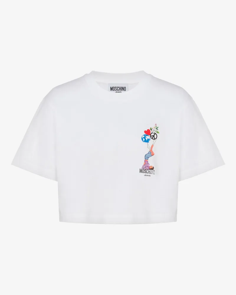 Moschino Kurzes T-Shirt aus bedrucktem Baumwolljersey - Weiß Weiß