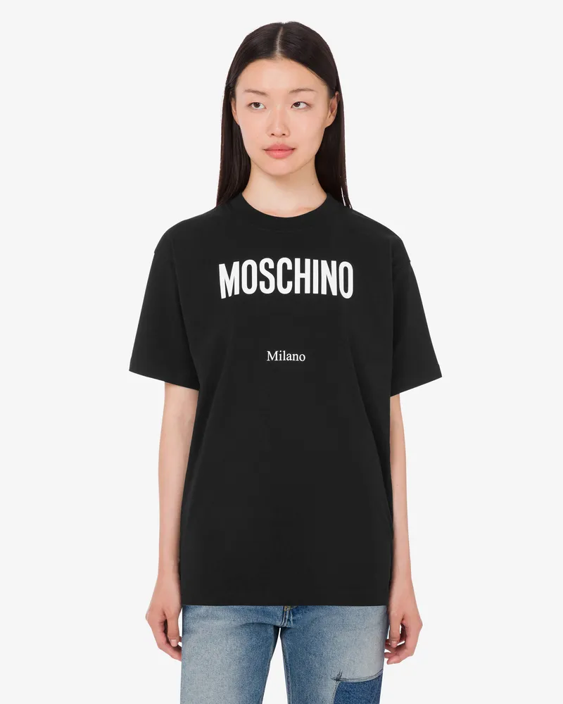 Moschino Bedrucktes T-Shirt aus Bio-Baumwolljersey - Schwarz Schwarz