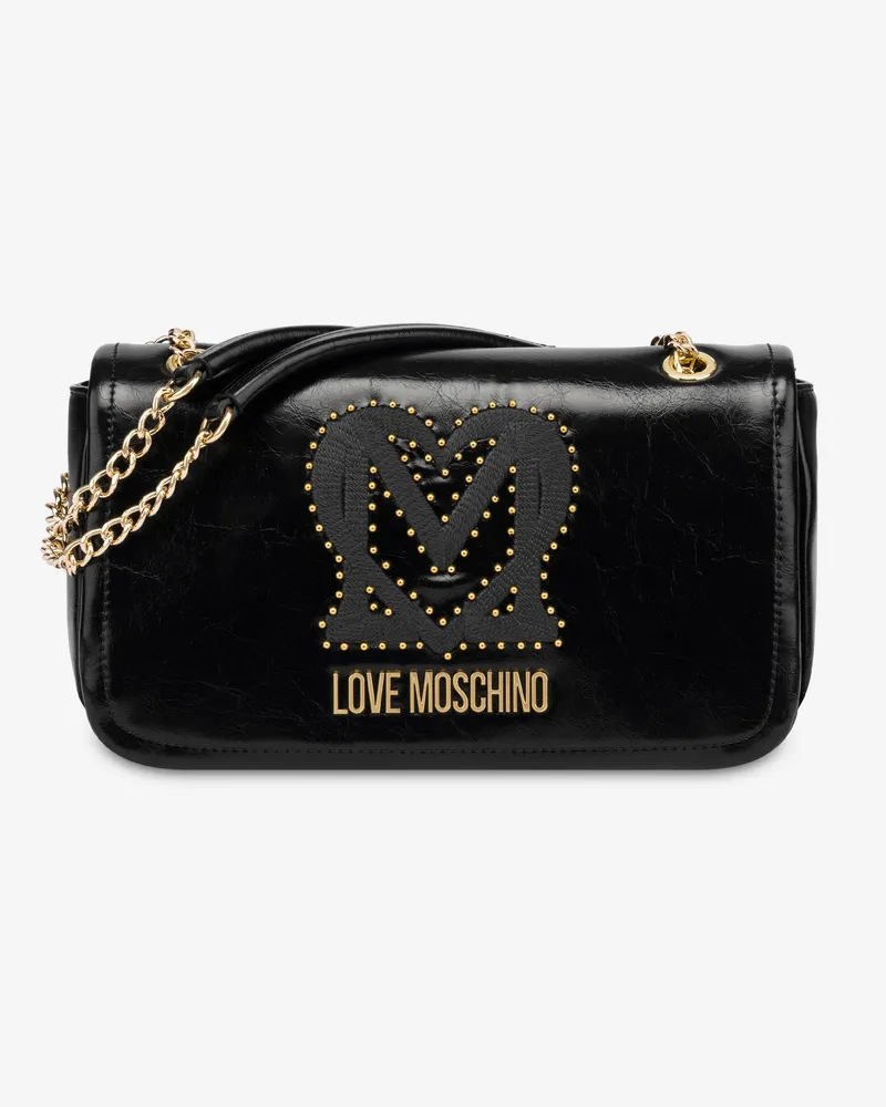 Moschino Umhängetasche aus weichem Stoff mit Stickerei - Schwarz Schwarz