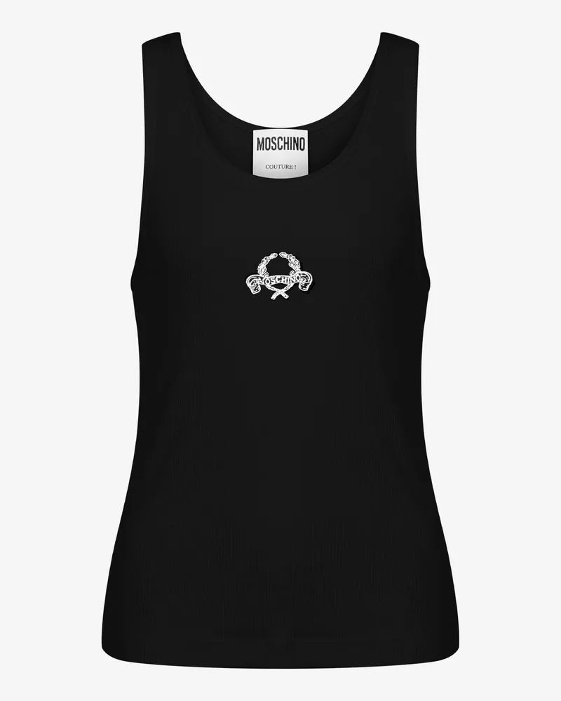 Moschino Stretch-Baumwoll-Tanktop Laurel Crown Logo - Schwarz Schwarz