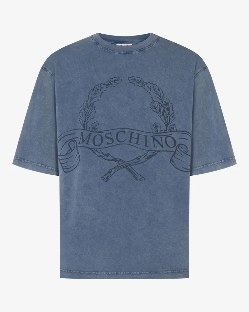 Moschino Laurel Crown T-Shirt aus Bio-Baumwolljersey - Blau Blau