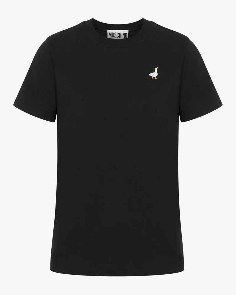 Moschino Bio-Jersey-T-Shirt Goose Embroidery - Schwarz Schwarz
