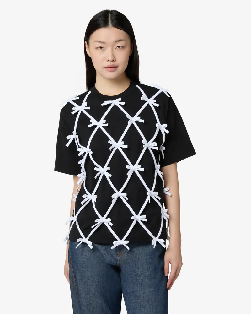 Moschino T-Shirt aus Bio-Baumwolljersey mit Schleifen - Schwarz Schwarz