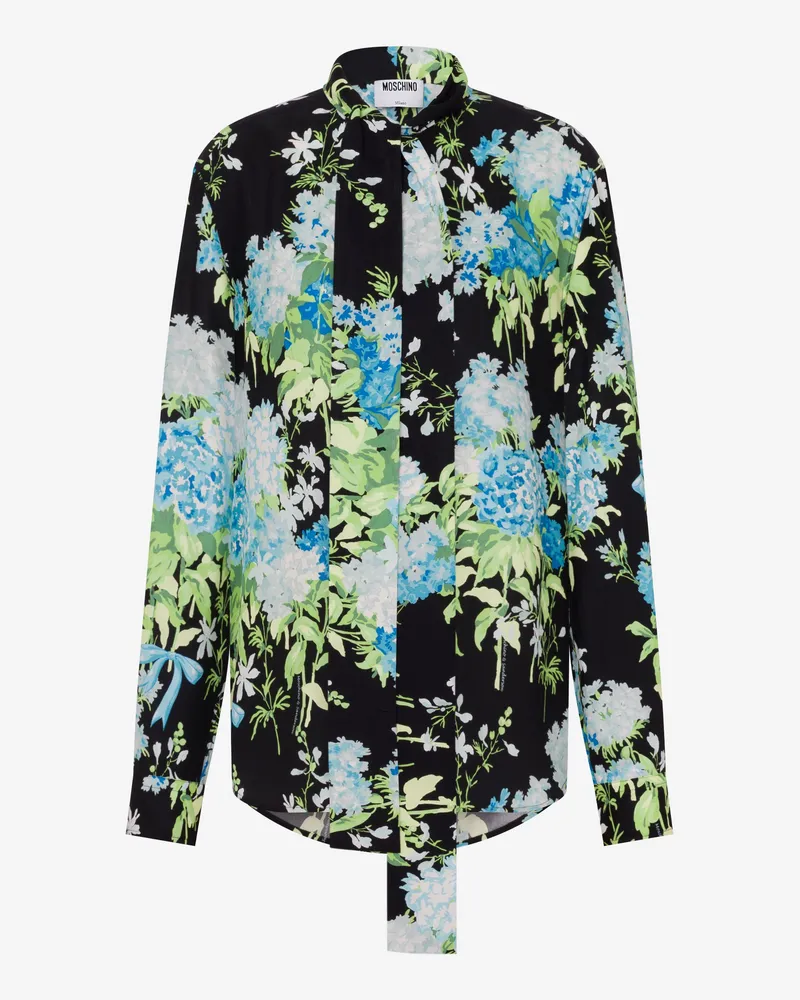 Moschino Bedrucktes Hemd aus Seidensatin - Schwarz Schwarz
