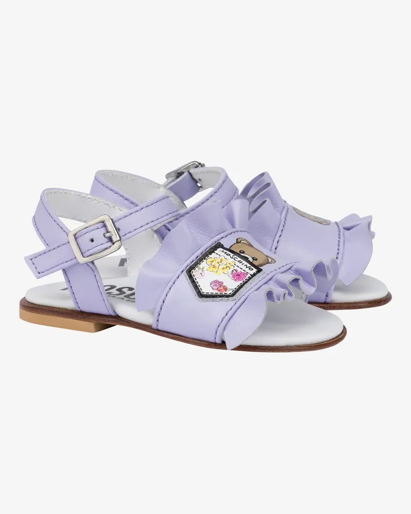 Moschino Flache Ledersandalen mit Rüschen - Violett Violett