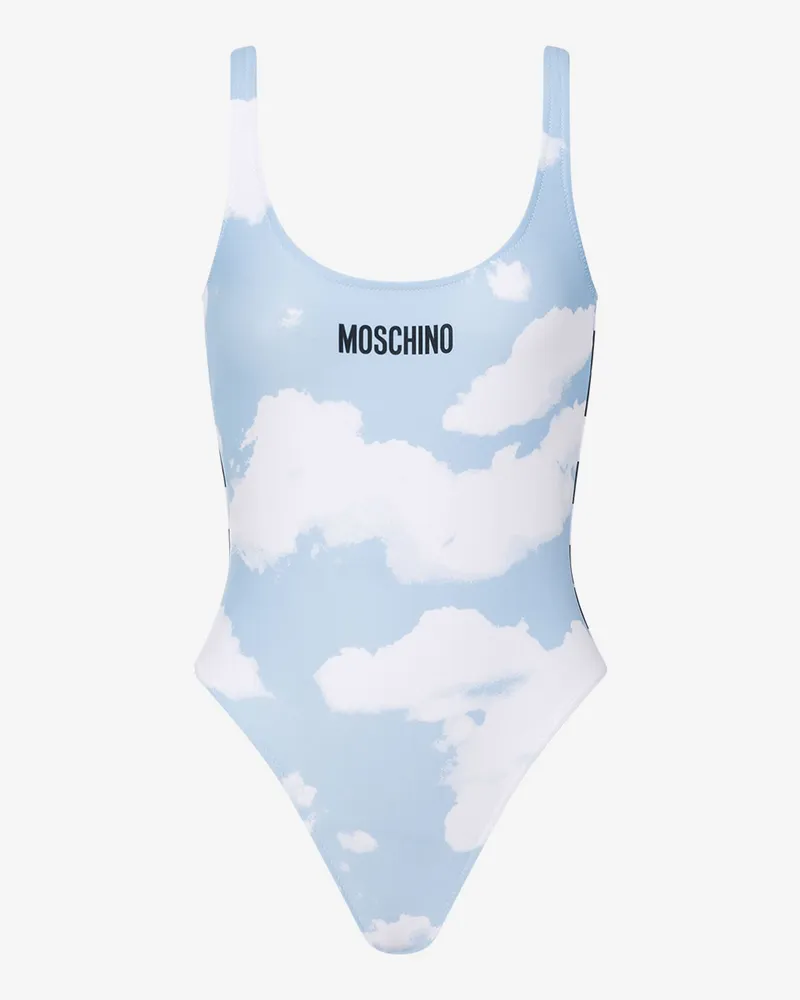 Moschino Einteiliger Badeanzug Clouds and Check - Blau Blau