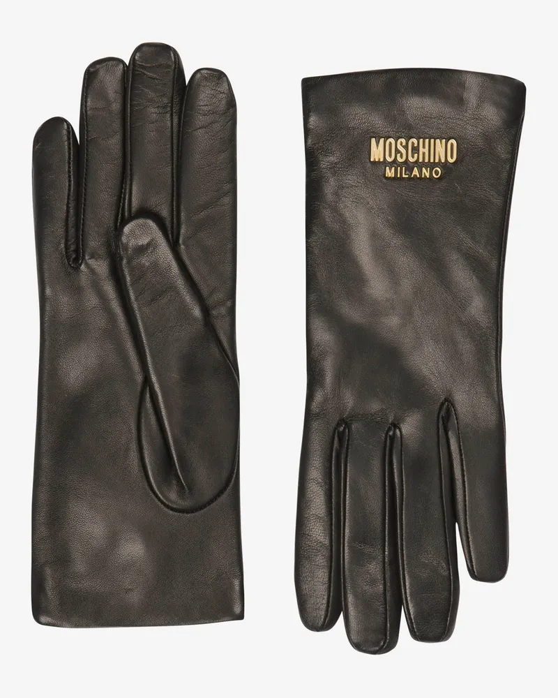Moschino Lederhandschuhe mit Logo - Schwarz Schwarz