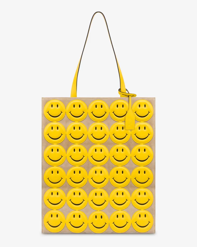 Moschino Shopper aus Veloursleder Allover Smiley® - Gelb Gelb