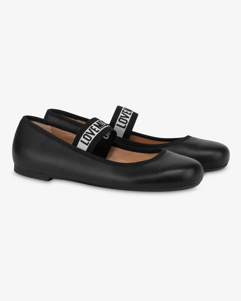 Moschino Ballerinas aus Nappaleder mit elastischem Logo-Band - Schwarz Schwarz