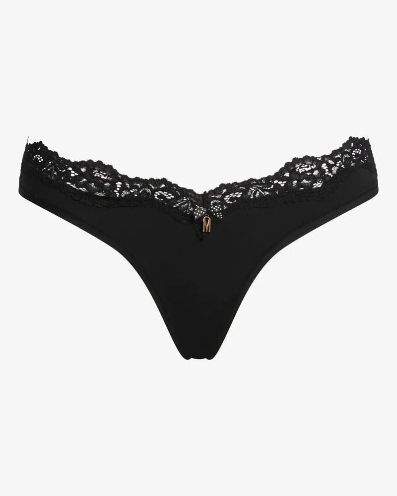 Moschino Tanga aus Mikrofaser und Spitze - Schwarz Schwarz