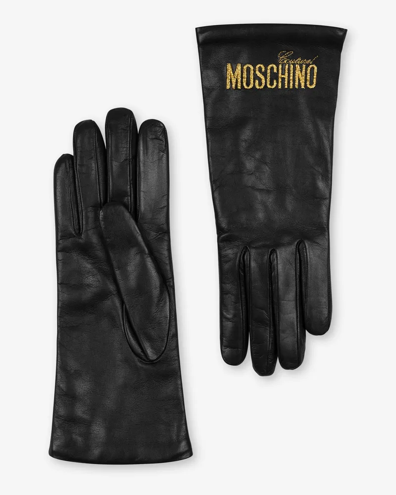 Moschino Handschuhe aus Nappaleder Logo Embroidery - Schwarz Schwarz