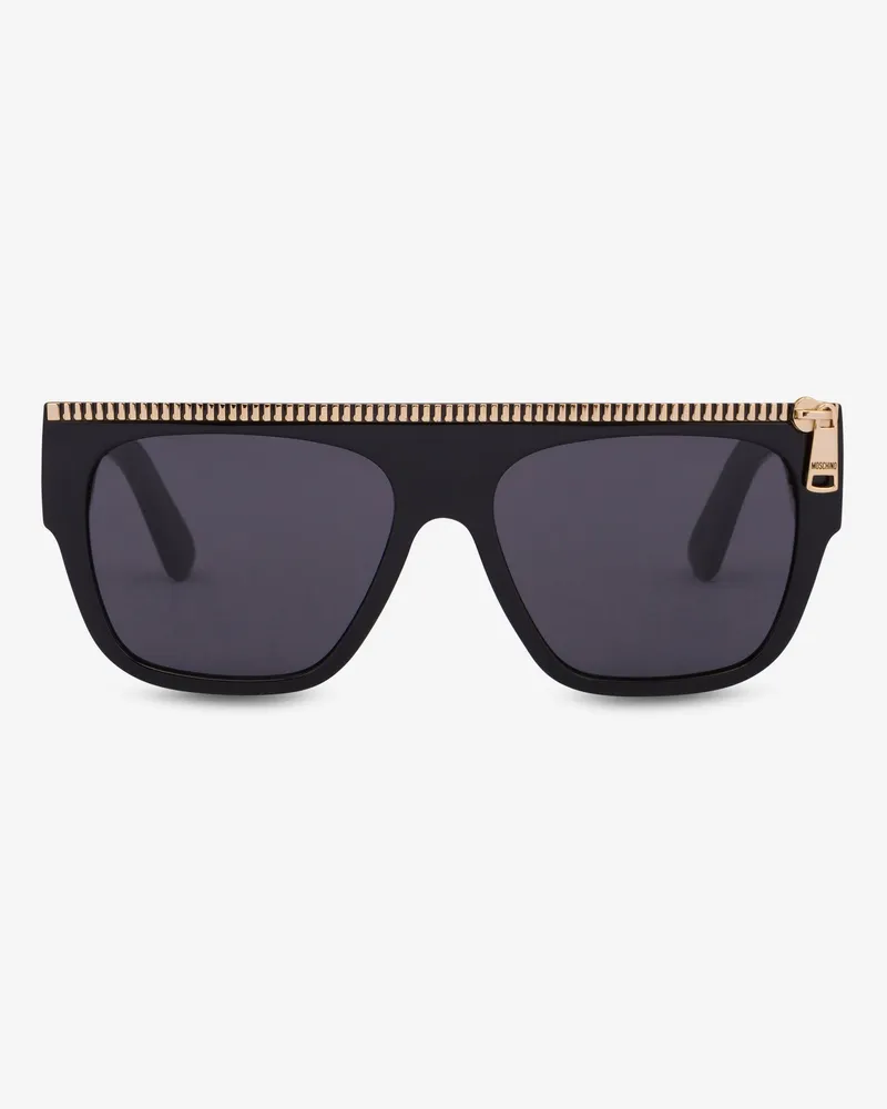 Moschino Schwarze Sonnenbrille Zip Detail - Schwarz Schwarz