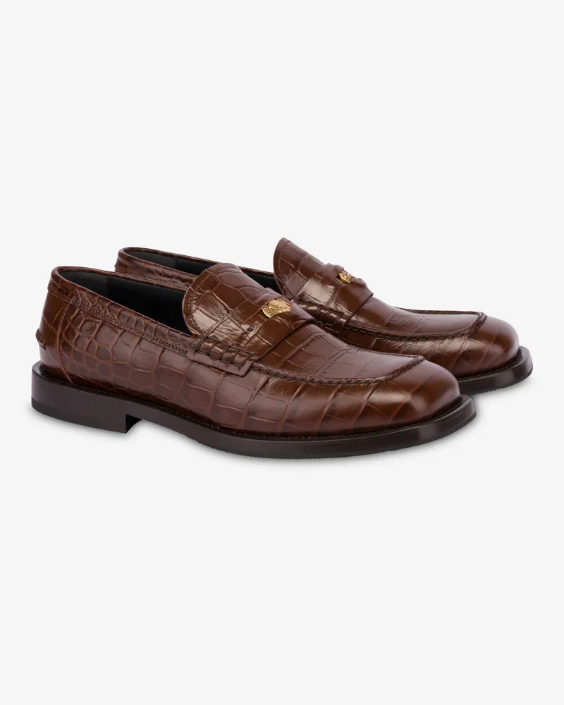 Moschino Mokassins aus Kalbsleder mit Krokoprägung - Braun Braun