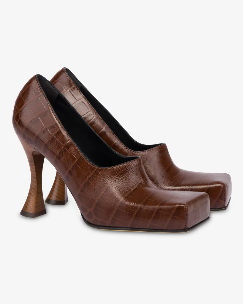 Moschino Pumps aus Kalbsleder mit Krokoprägung - Braun Braun