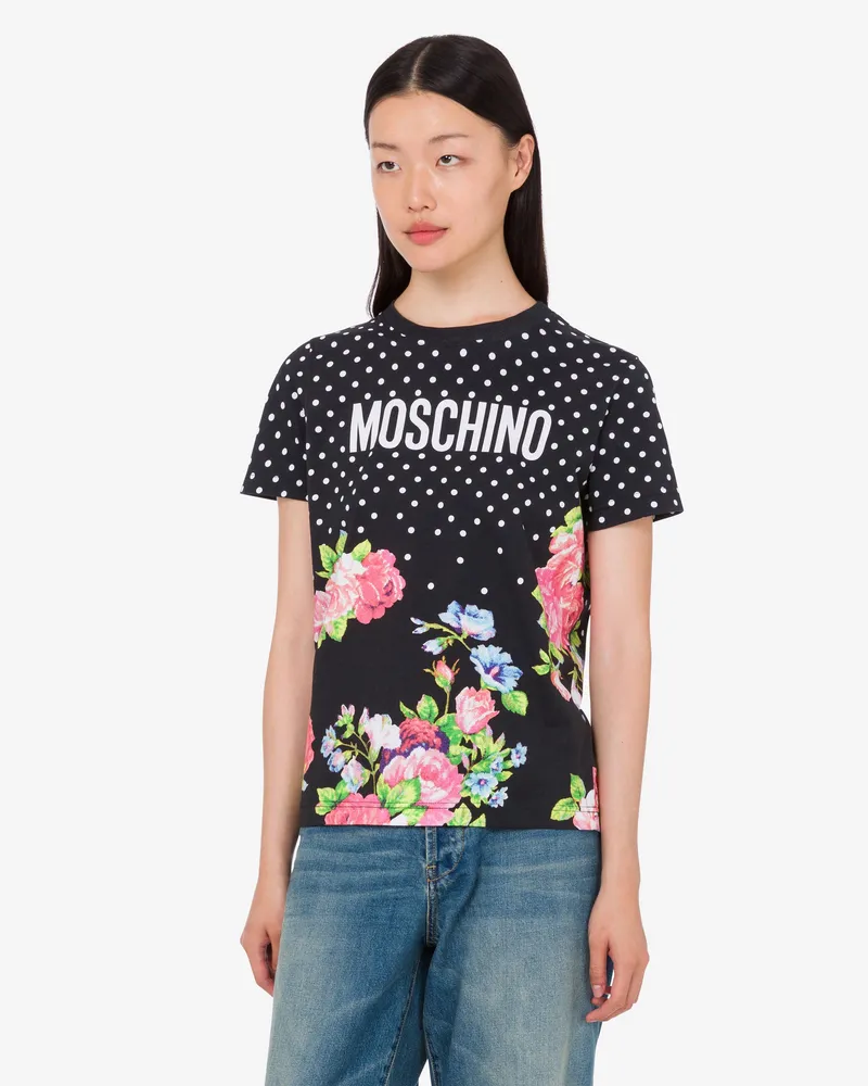 Moschino Bedrucktes T-Shirt aus Bio-Baumwolljersey - Schwarz Schwarz