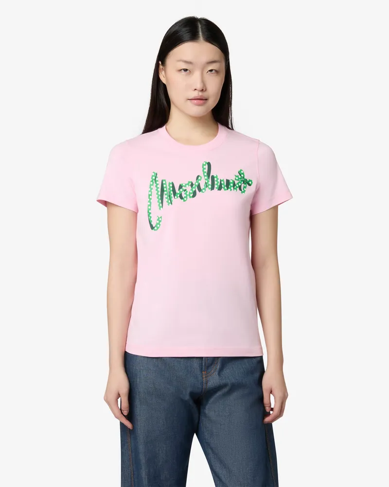 Moschino Bedrucktes T-Shirt aus Bio-Baumwolljersey - Pink Pink