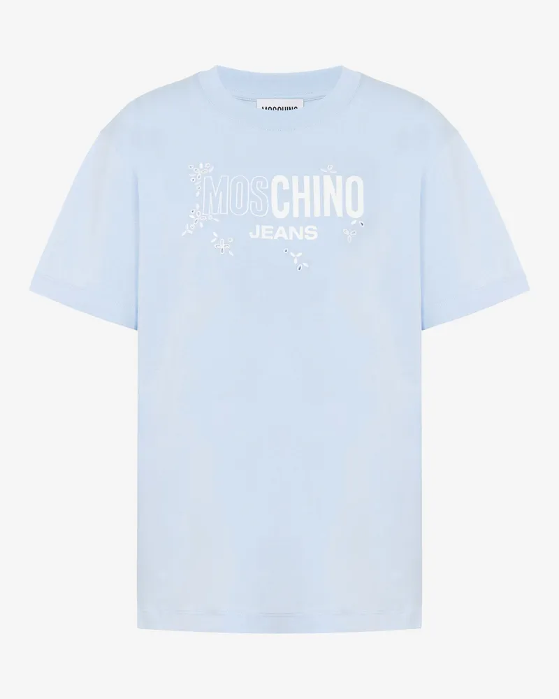 Moschino Bedrucktes T-Shirt aus Baumwolljersey - Blau Blau