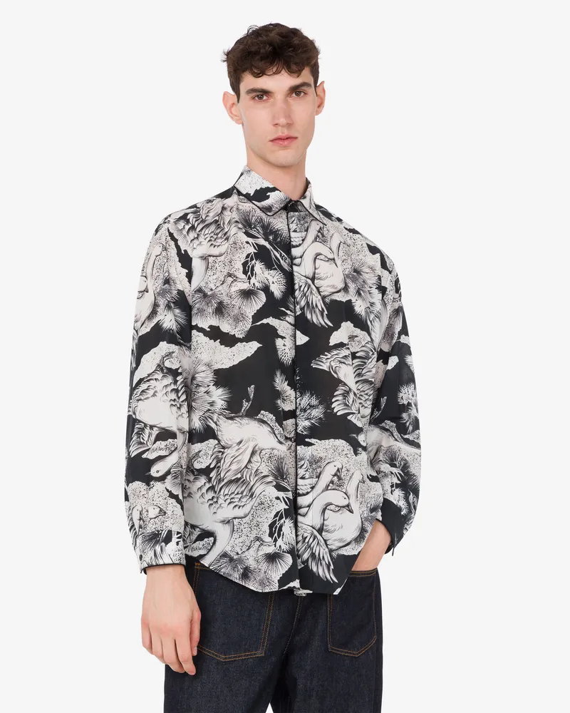 Moschino Hemd aus leichtem Baumwollpopeline mit Gänseprint - Schwarz Schwarz