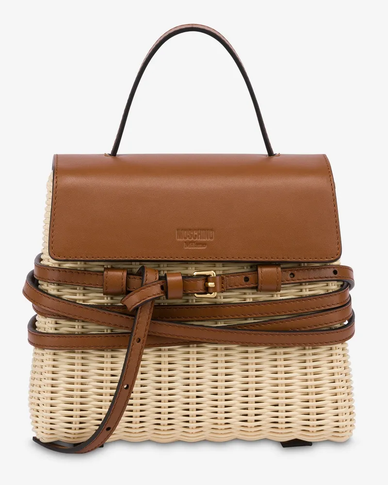 Moschino Moschino Tie Me Tasche aus Rattan Small - Elfenbein Elfenbein