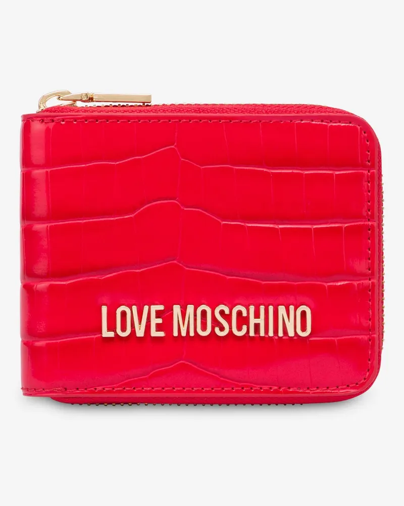 Moschino Kleines Croco Zip Around Portemonnaie - Rot Rot