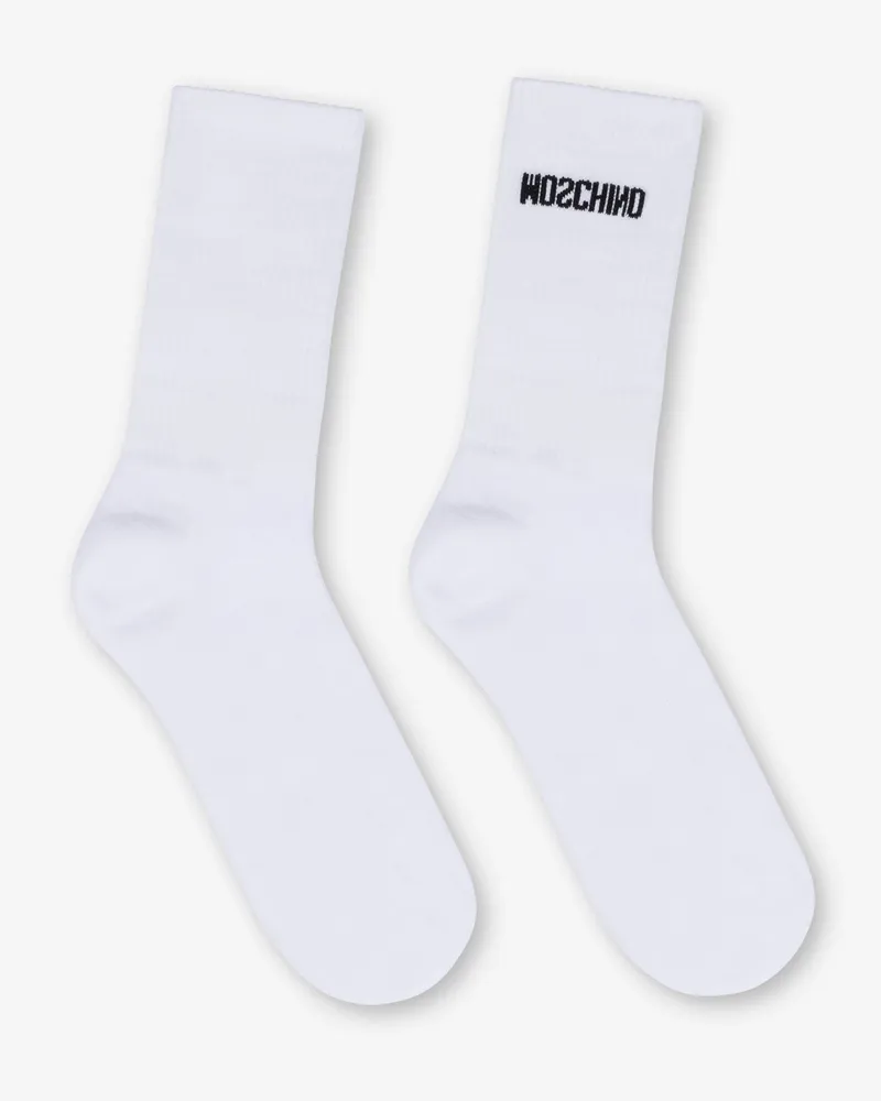 Moschino Weiße Frotteesocken mit Logo - Weiß Weiß