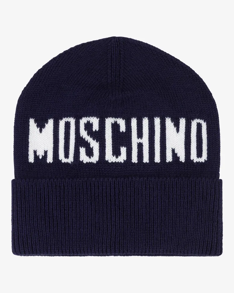 Moschino Strickmütze mit Logo - Blau Blau