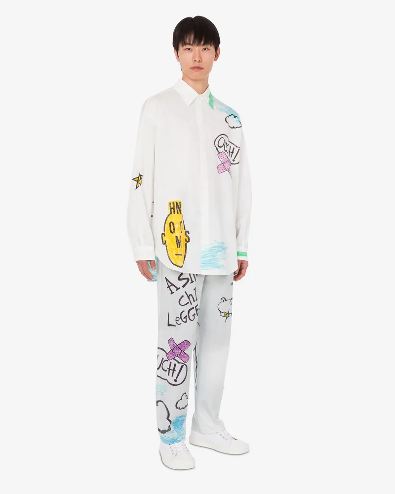 Moschino Bedrucktes Hemd aus Baumwollpopeline - Weiß Weiß